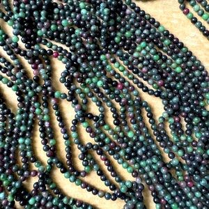 5 15” STRANDS OF RUBY IN ZOISITE 6MM ROUND BEADS GEMSTONES
